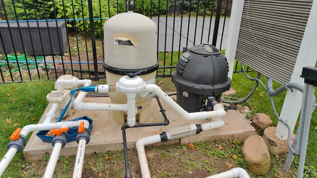 New PVC piping, filter, and pool equipment installation